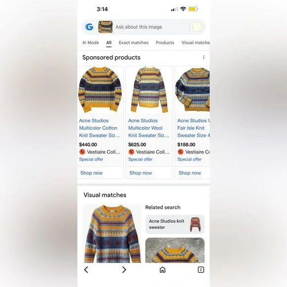 Acne Studios $470 Wool alpaca Yellow Multi-Stripe Jacquard Knit Crewneck Sweater - Picture 3 of 16